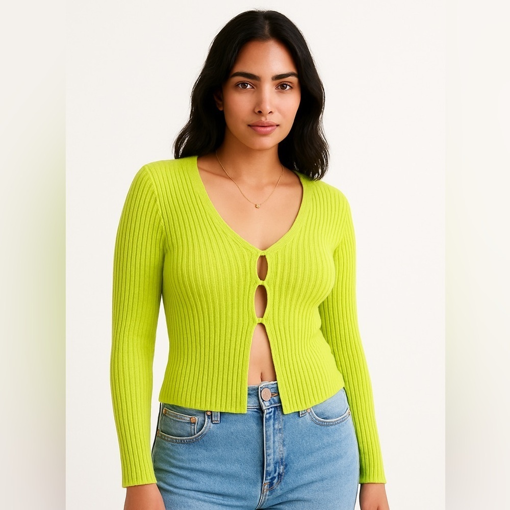 Colette Mordo Sadinara vintage green knit ribbed open cardigan size XL sweater